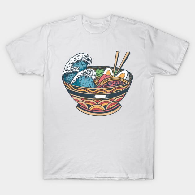 Ocean Waves In Ramen Bowl T-Shirt by OnepixArt